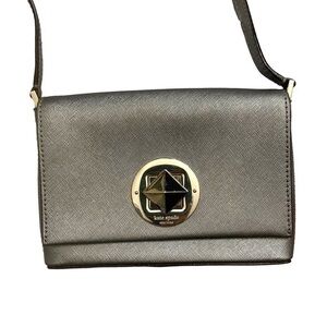 Kate spade silver metallic saffiano leather crossbody bag